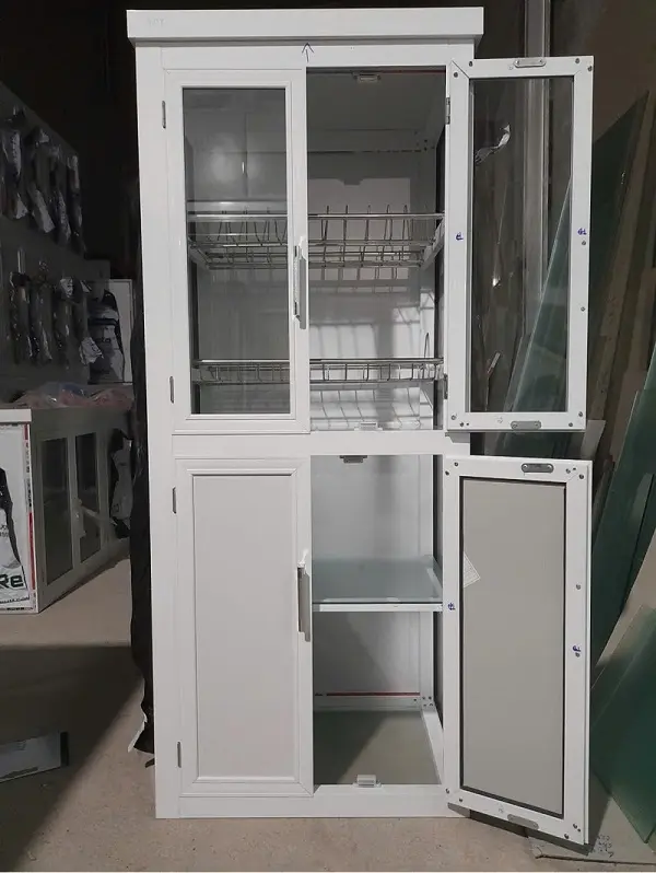 Báo giá tủ nhôm kính, tủ bếp nhôm kính đẹp giá rẻ 2026 60 Tủ nhôm kính đựng chén bát - Tủ chén (tủ bát) nhôm kính