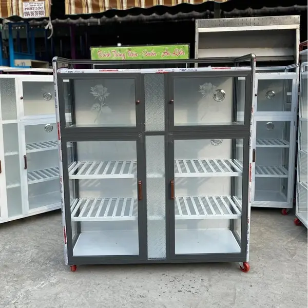 Báo giá tủ nhôm kính, tủ bếp nhôm kính đẹp giá rẻ 2026 65 tủ nhôm kính đựng bát đĩa- tủ chén nhôm kính