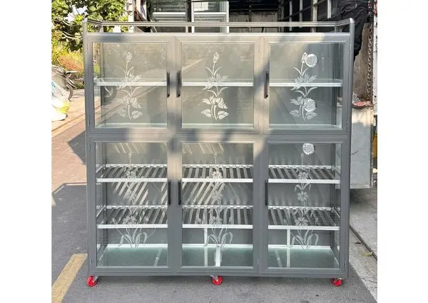Báo giá tủ nhôm kính, tủ bếp nhôm kính đẹp giá rẻ 2026 66 tủ nhôm kính đựng bát đĩa- tủ chén nhôm kính