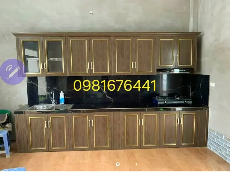 Tủ bếp nhôm kính đơn giản nhất