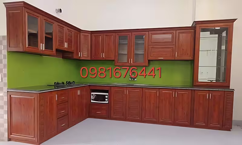 Tủ Bếp Nhôm Kính vân gỗ lim