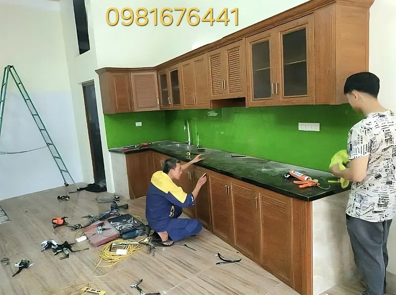 Tủ bếp nhôm vân gỗ cao cấp chống nước bền đẹp tại Hà Nội