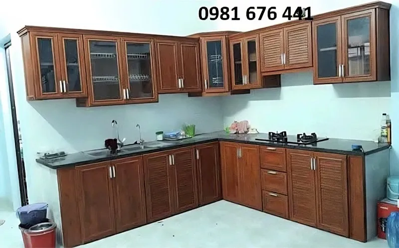 Tủ bếp nhôm tại Hà Nội thiết kế chữ 